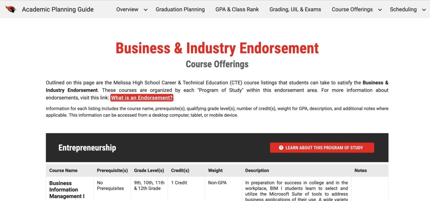 Website page content sample - course catalog