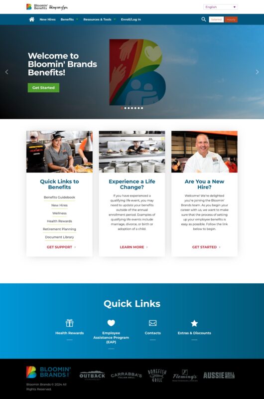 Desktop-view screenshot of a corporate website home page featuring a banner slideshow and information cards - link opens image in full resolution