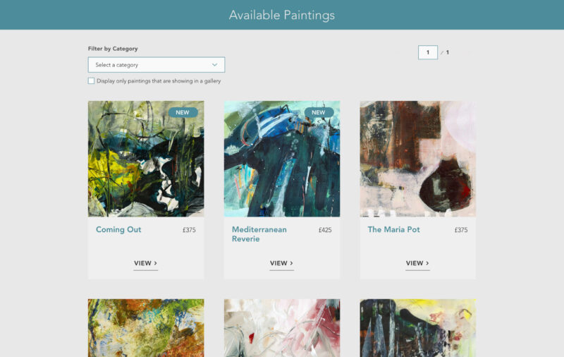 Desktop-view screenshot image of product listings on a visual artist's website - link opens image in full resolution