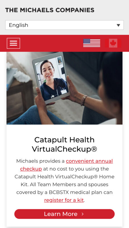 mobile view of a corporate website information card element