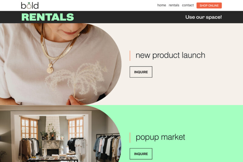boutique_rentals desktop view of the Bold Boutique rentals page