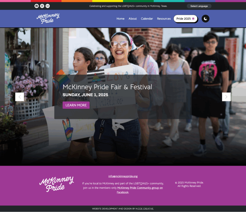 MCKP_Home_Desktop desktop view of the McKinney Pride home page