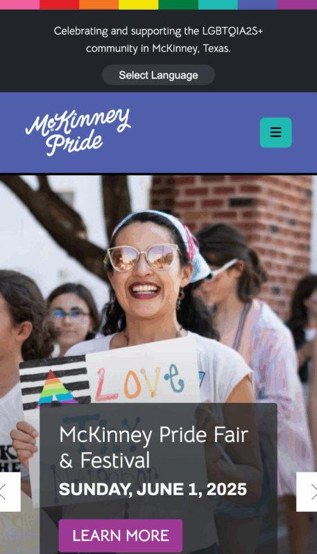 MCKP_Home_Mobile mobile view of the McKinney Pride home page