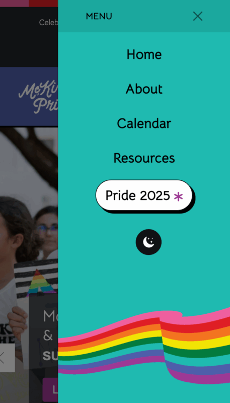 MCKP_Nav_Mobile mobile view of the McKinney Pride navigation menu